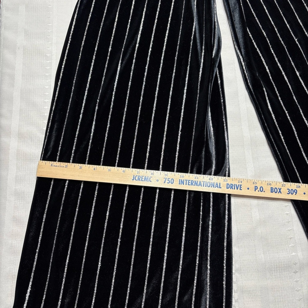 Pink Owl Black Velvet Metallic Striped Wide Leg Women's Jumpsuit-Size L - Picture 6 of 12